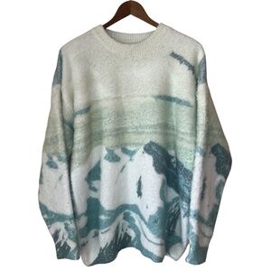 YWFG Green Mountain Nature Winter Wilderness AOP Soft Fuzzy Sweater Unisex M